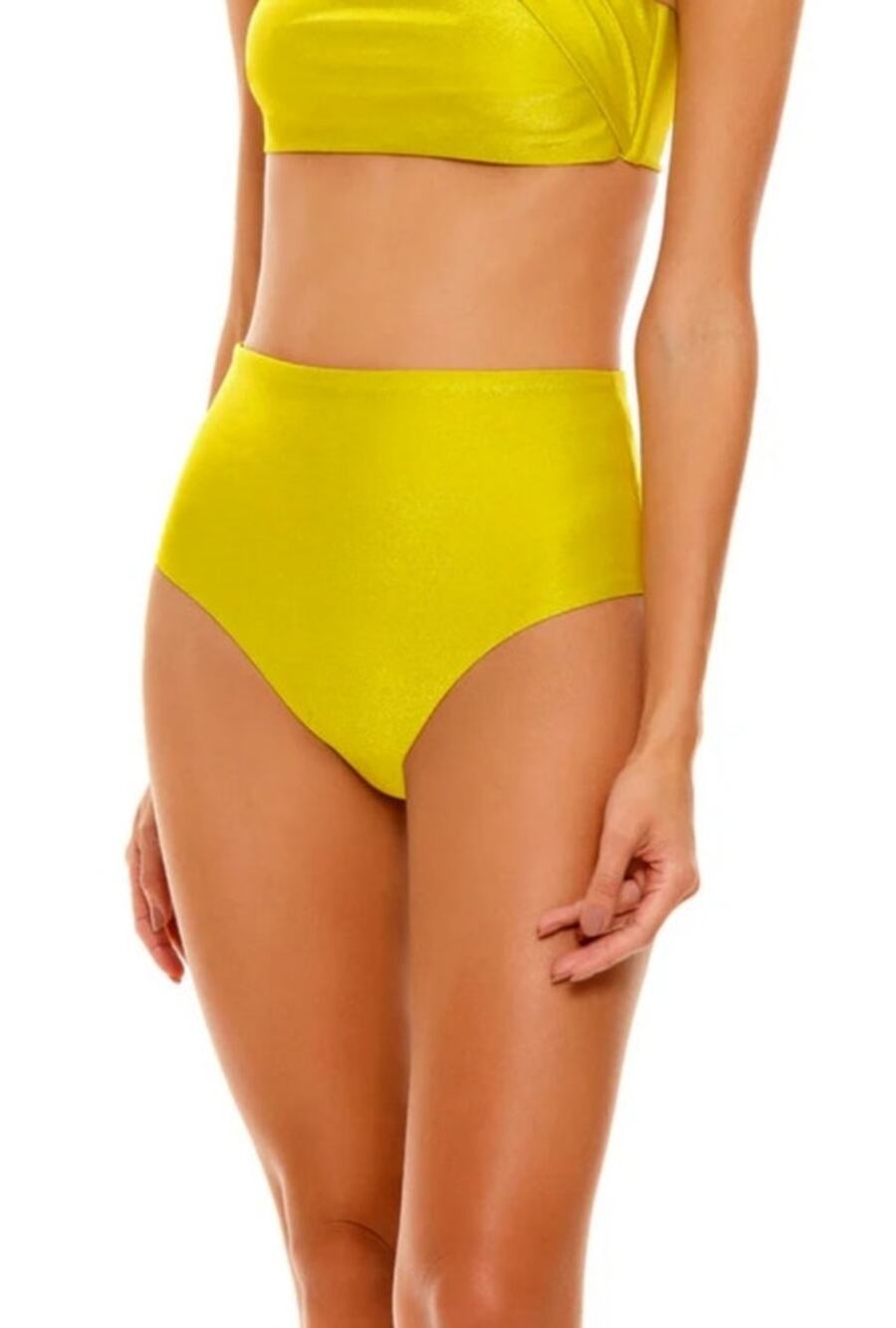 Agua Bendita Alicia Praia Bikini Bottom in Yellow Metallic Size 2XL NWT